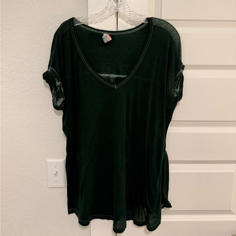 Free People Dark Green V-Neck Tee